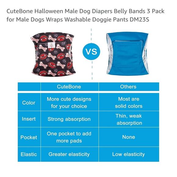 Halloween Male Dog Diapers Belly Bands 3 Pack Wraps Washable Doggie Pants - Picture 2 of 4